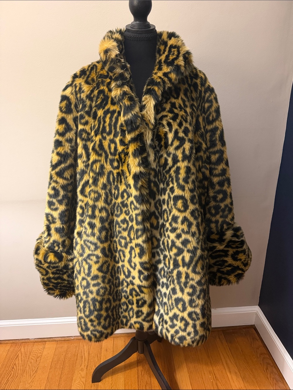 Vintage David Lenoff Leopard Faux Fur Swing Coat Glam Statement coat
